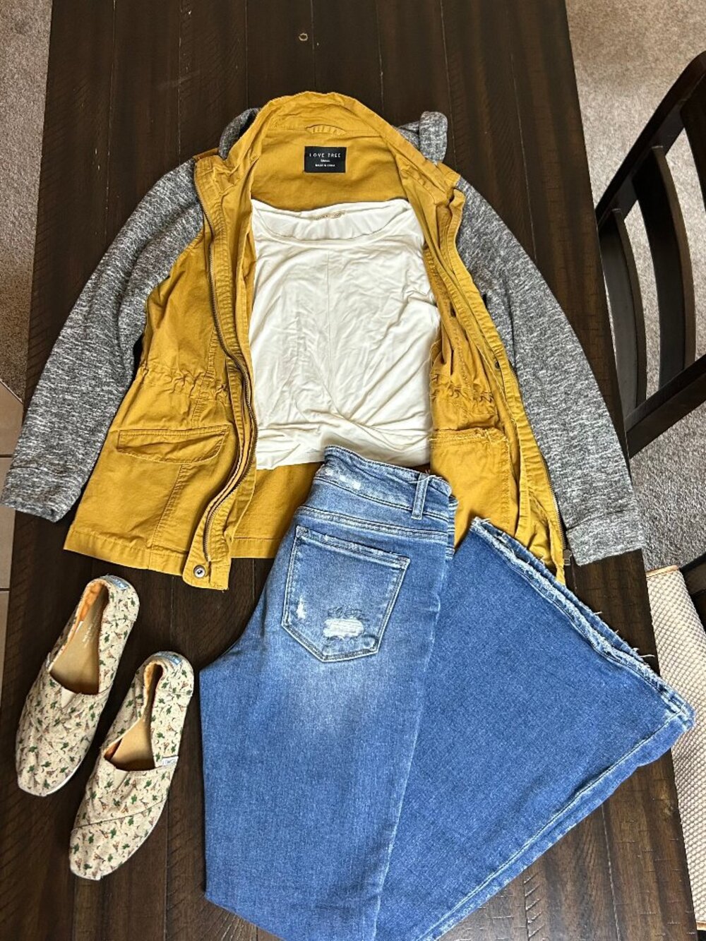 Love Tree Mustard & Grey Hooded Denim Jacket